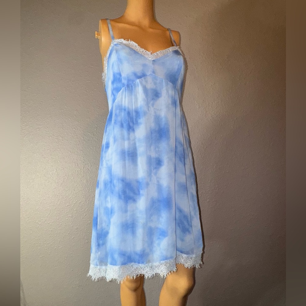 Hollister Blue Tie-Dye Mini Dress with Lace Trim